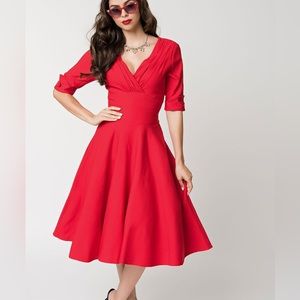 Unique Vintage 1950s Red Delores Fit & Flare Dress